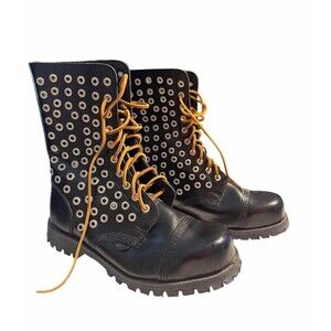 Rare Eyelet Underground England Black Leather Boot Steel Toes Boot UK 6 US 8
